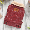 Black PU leather pet winter coat with fleece lining for dogs and cats