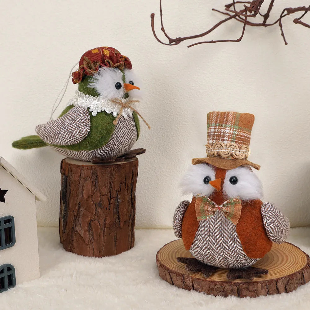 Thanksgiving harvest owl pendant ornament in orange or green polyester cloth with hanging loop
