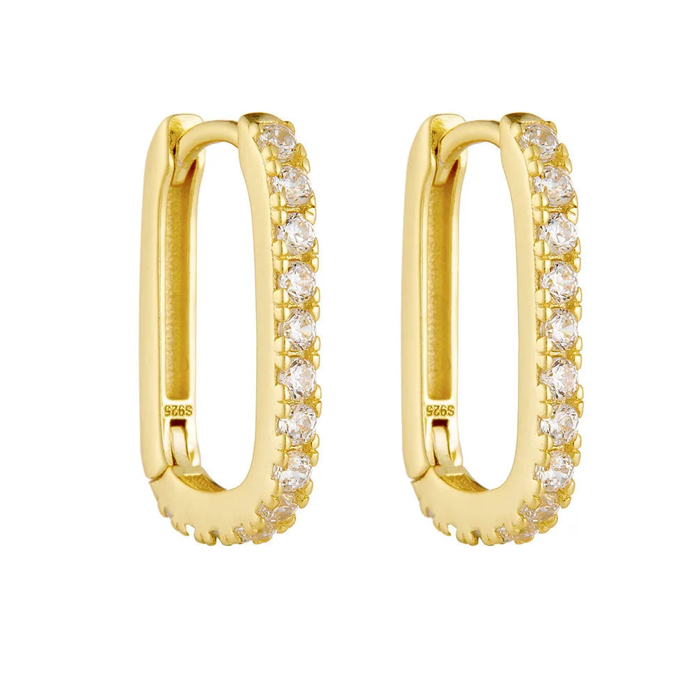 S925 sterling silver oval zircon ear clip earrings in geometric designs