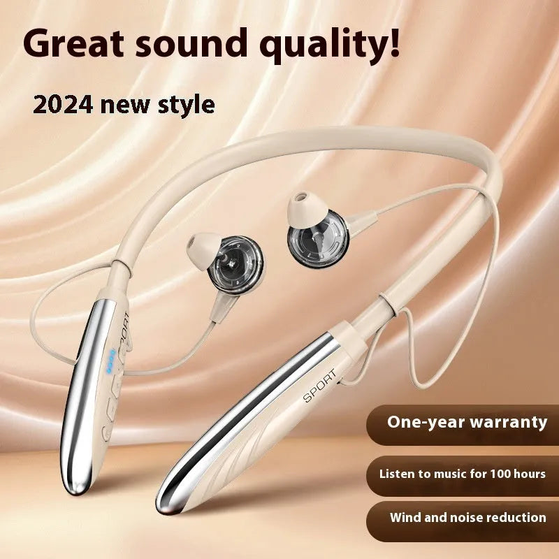 Neck wireless Bluetooth earphones with magnetic sport neckband and 9D stereo sound, available in multiple colours