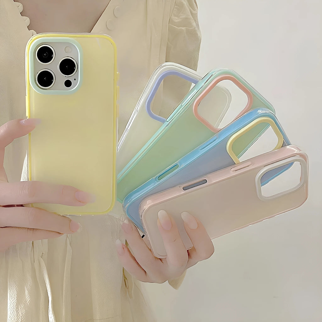 Simple blue jelly shell TPU phone case on an iPhone, showing all-inclusive design.