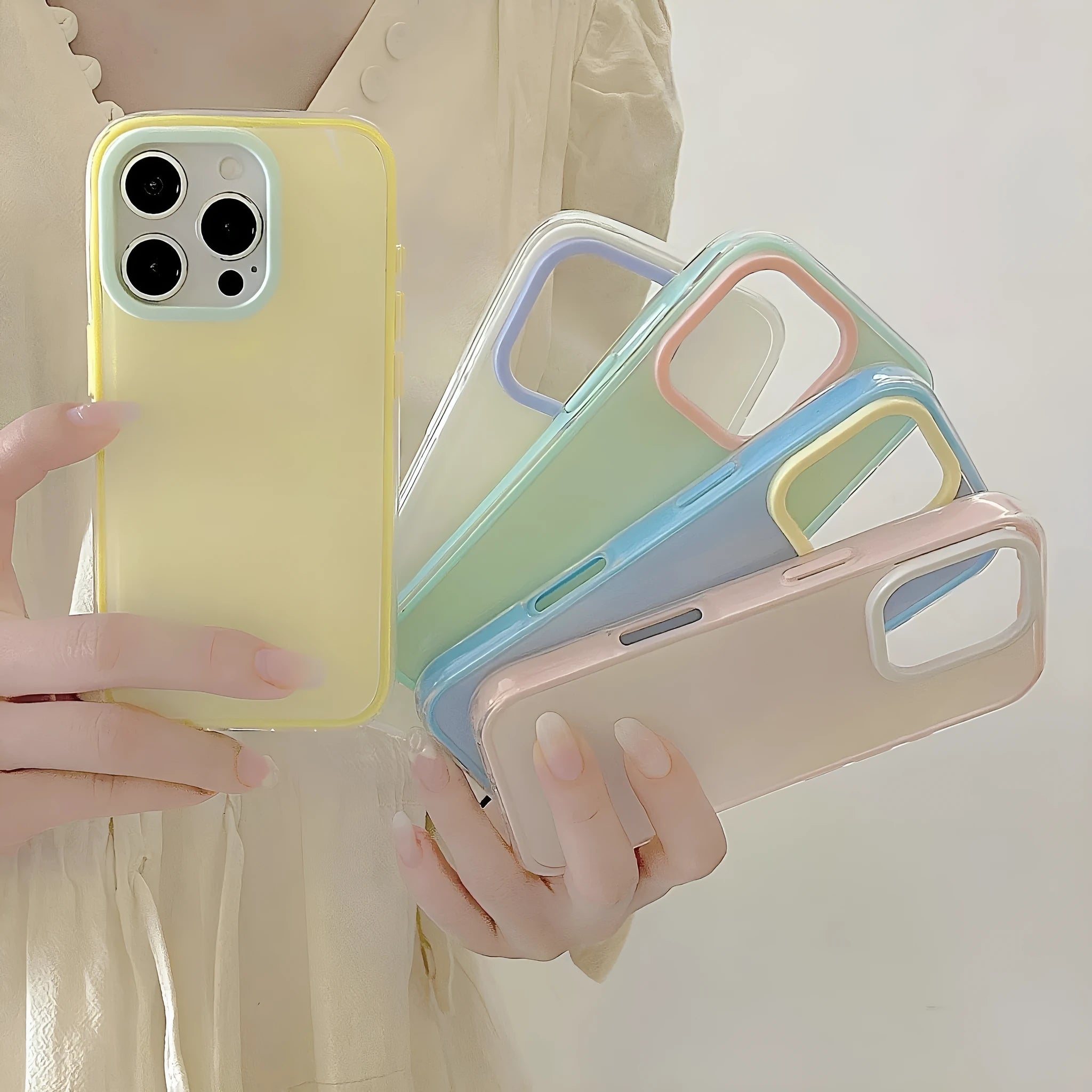 Simple blue jelly shell TPU phone case on an iPhone, showing all-inclusive design.