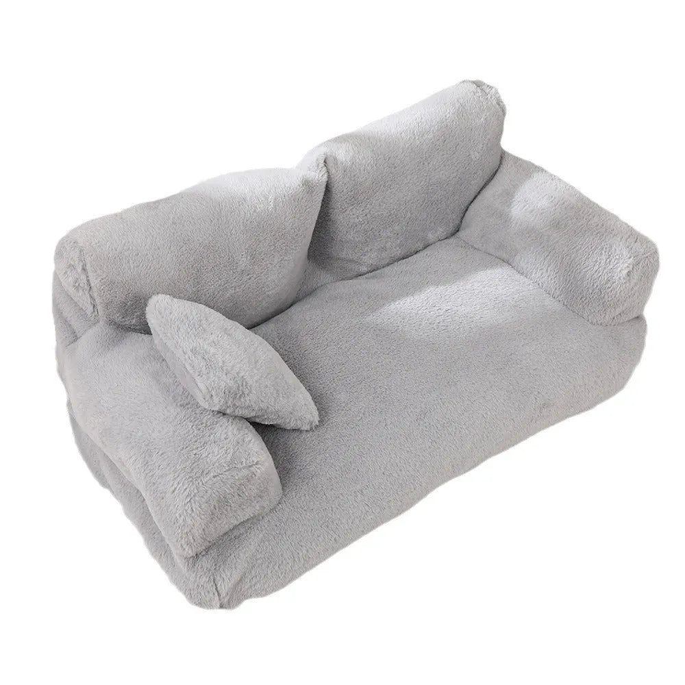 Rabbit plush dog sofa nest in khaki, dark grey or light grey, six sizes from S to XXL