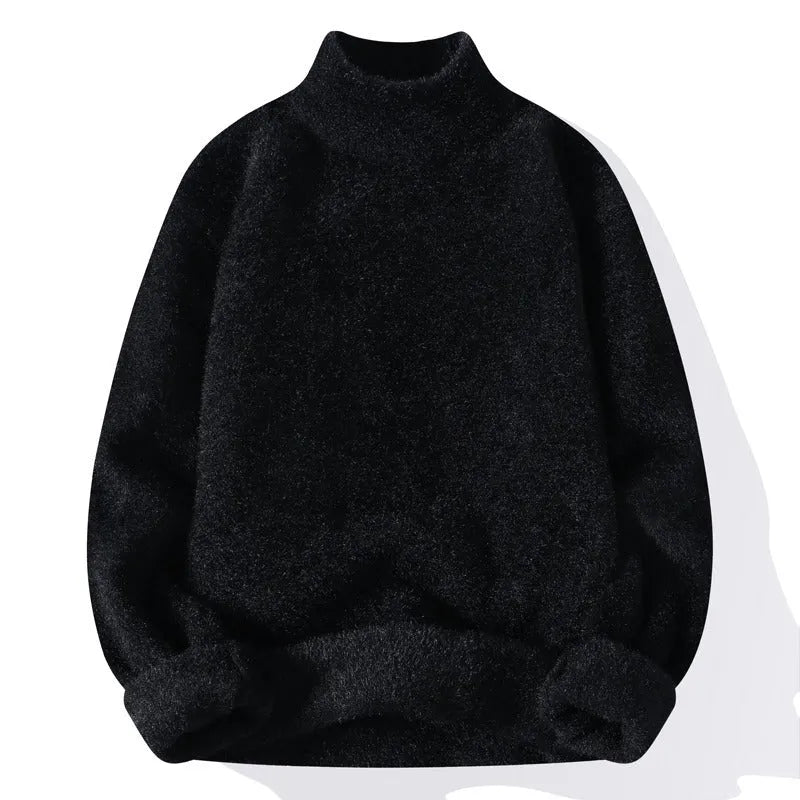 Men's half turtleneck sweater in solid black, long sleeve pullover, casual winter top, sizes M to 4XL