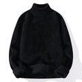 Men's half turtleneck sweater in solid black, long sleeve pullover, casual winter top, sizes M to 4XL