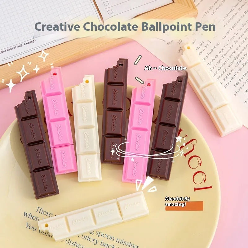 Chocolate-themed novelty ballpoint pen with 0.5mm bullet tip in choice of three colours