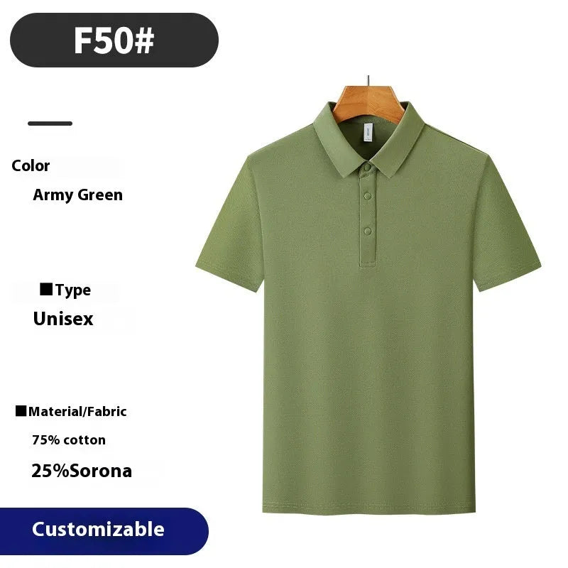 Short sleeve solid colour cotton blend polo shirt for summer business wear, shown in light apricot.