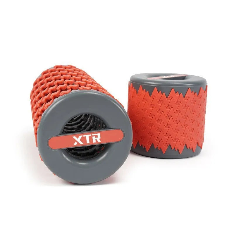 Adjustable telescopic foam roller in red, black, pink, and yellow colour options for muscle recovery.