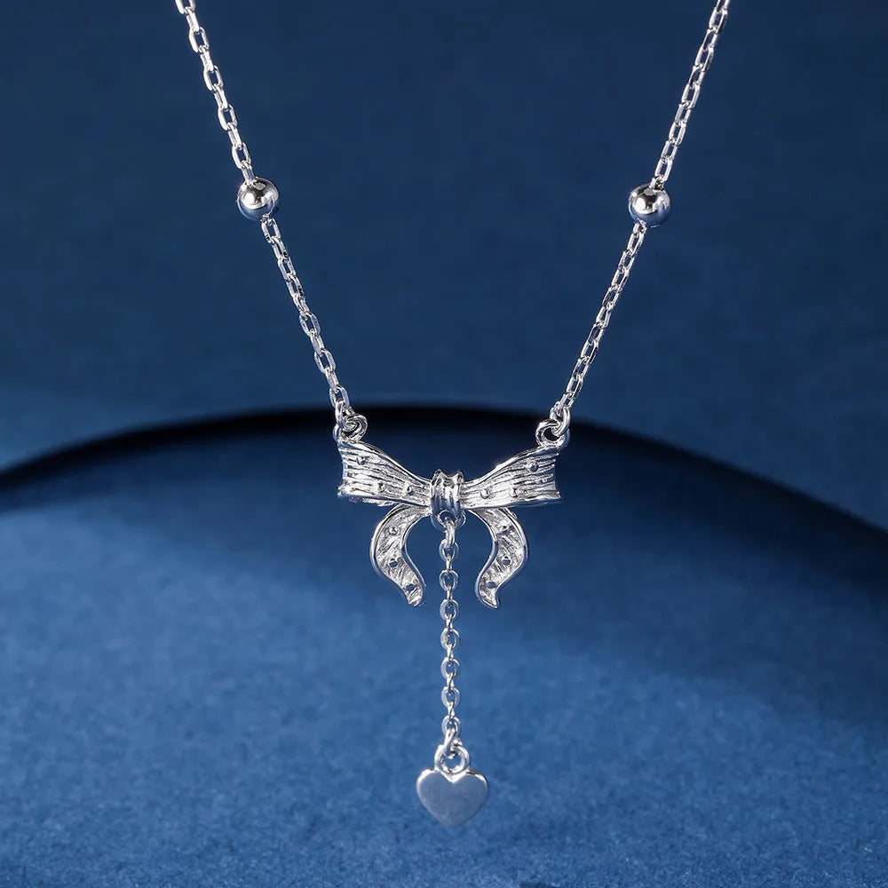 S925 pure silver butterfly heart clavicle chain necklace with adjustable 40-45cm length