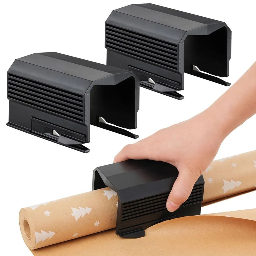 Injection-moulded plastic paper cutter for roll paper in black, red, or green
