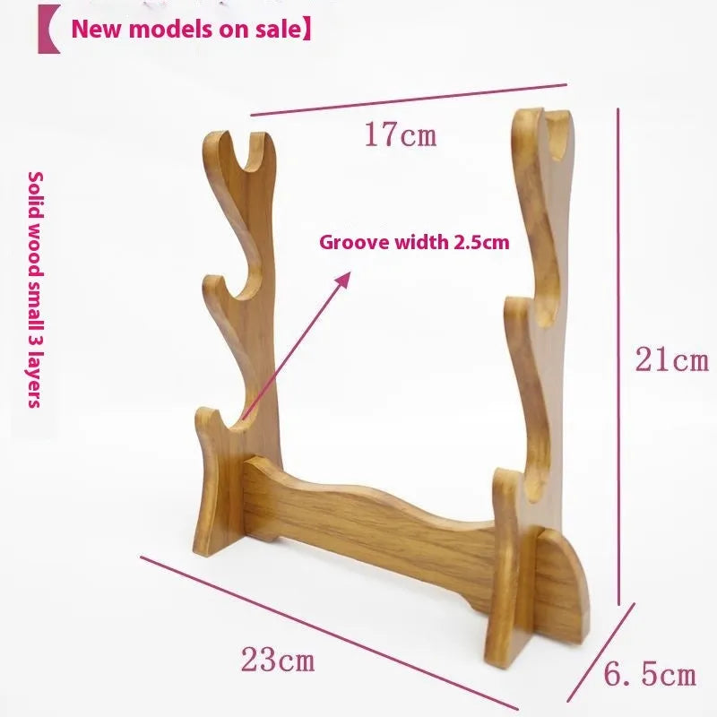 Chinese style solid wooden handmade bracket shelf with multiple display layers mounted on a wall.
