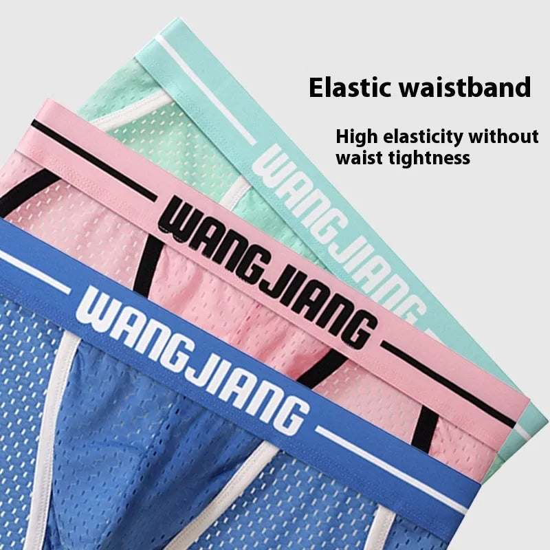 Men's ice silk mesh triangle underwear in solid colours with quick-drying breathable design