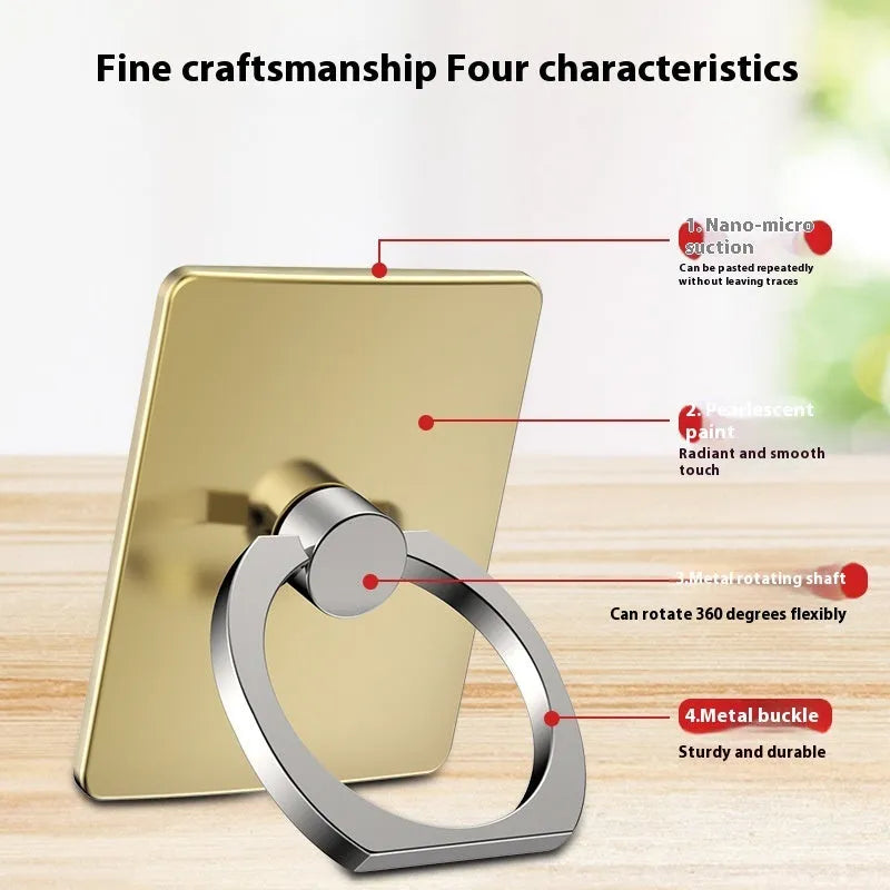 Rotatable paste-type desktop phone ring bracket with strong adsorption metal ring in Aurora silver on a phone back