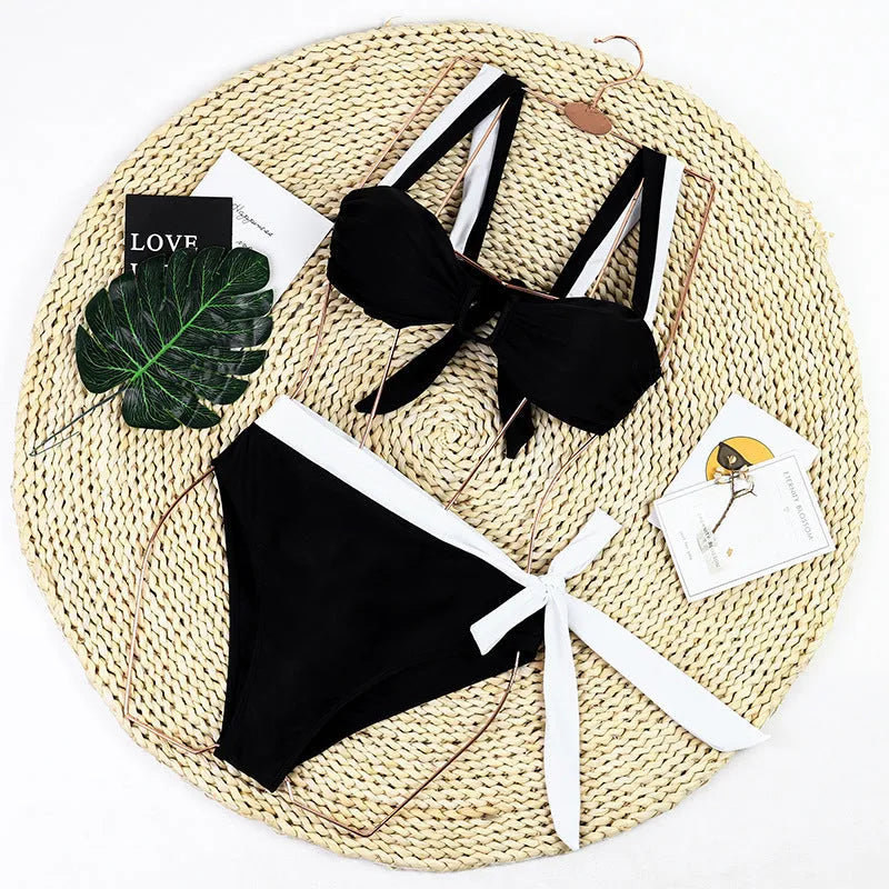 Black high waist bikini swimsuit two-piece set on a mannequin.