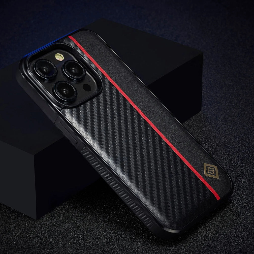 Simple carbon fiber phone shell black imitation leather with plaid pattern for iPhone