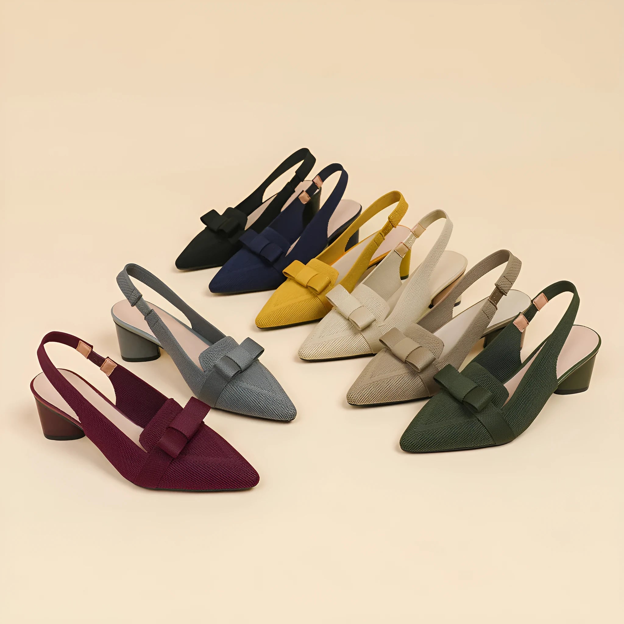 Women's closed toe bow high heel sandals with ankle buckle in various solid colour options