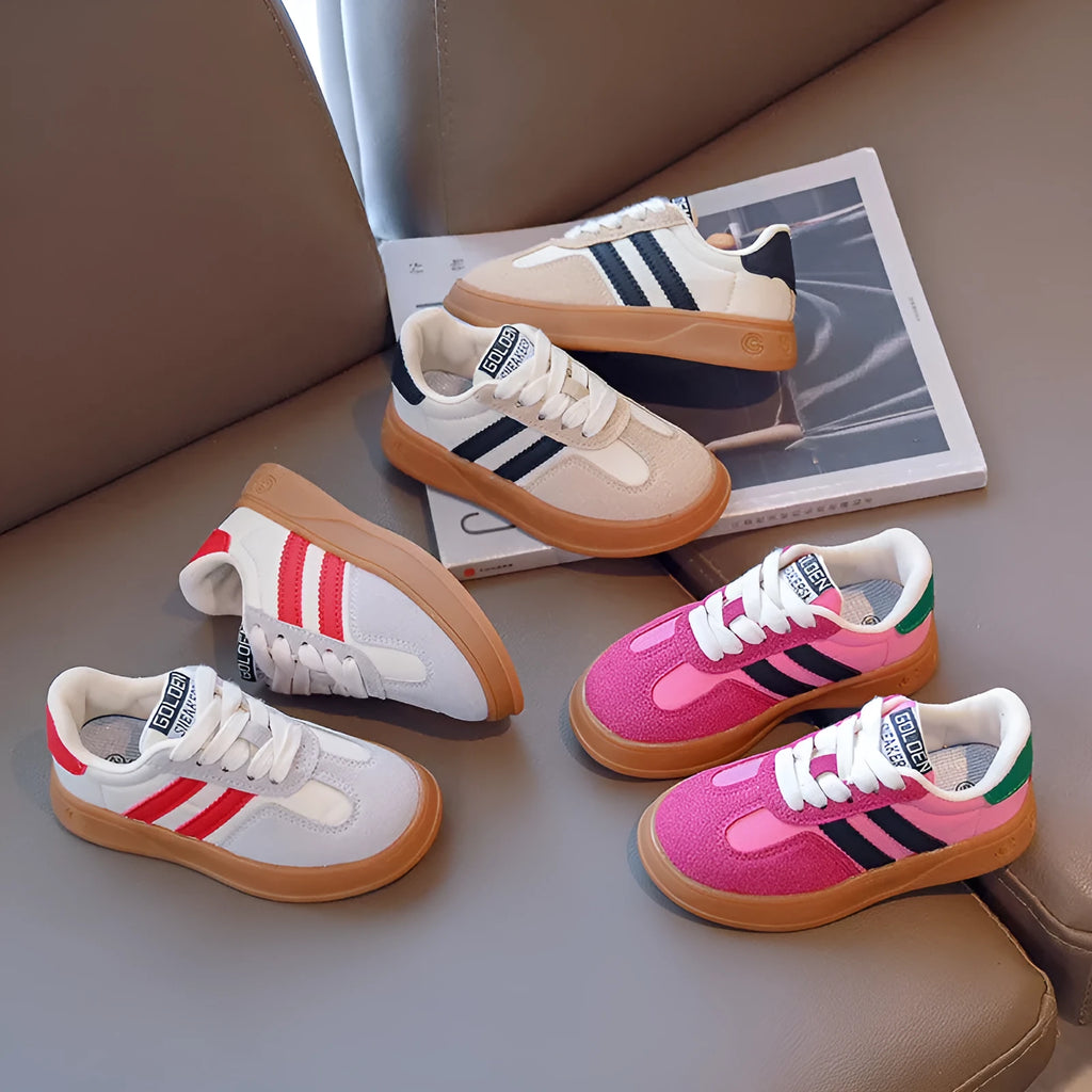Boys' casual sneakers in artificial PU with rubber sole, lace-up fastening, available in black red rose red