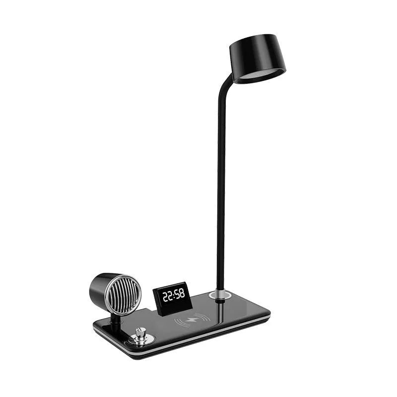 Intelligent wireless charging desk lamp with digital clock display in white colour option