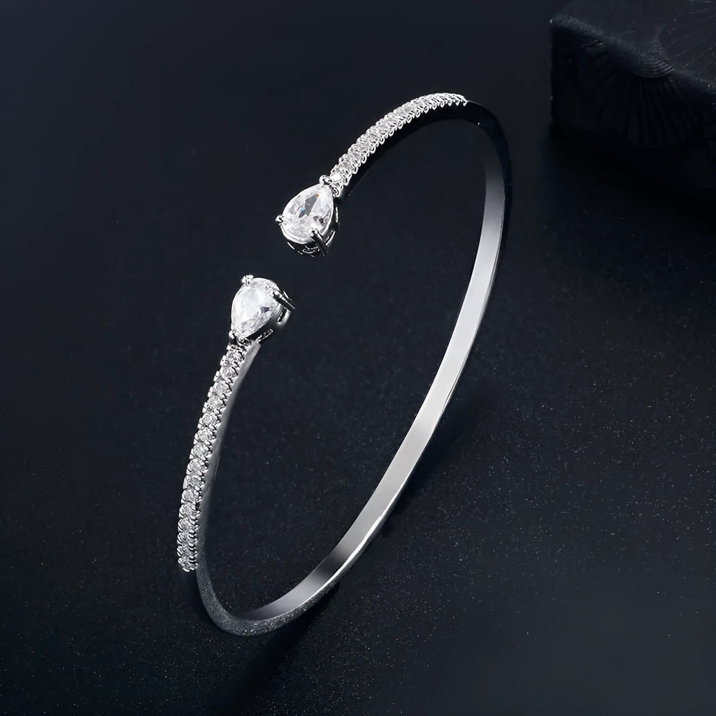 Copper bracelet with embedded white zircon stones in simple style design