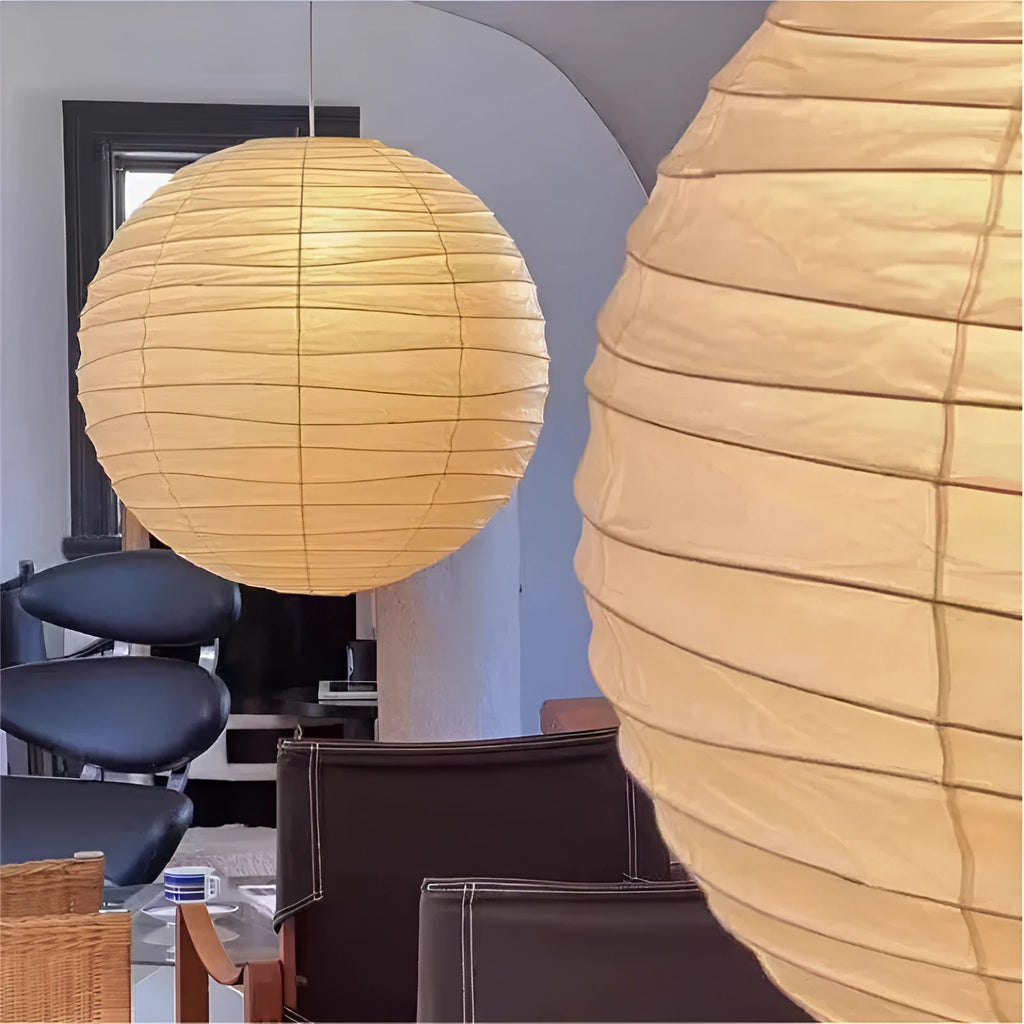 Japanese rice paper chandelier pendant light in traditional design with soft illumination