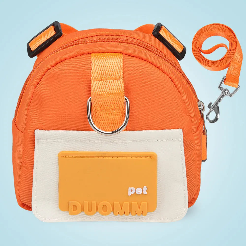 Blue polyester fibre dog backpack harness with snack storage compartments and adjustable straps