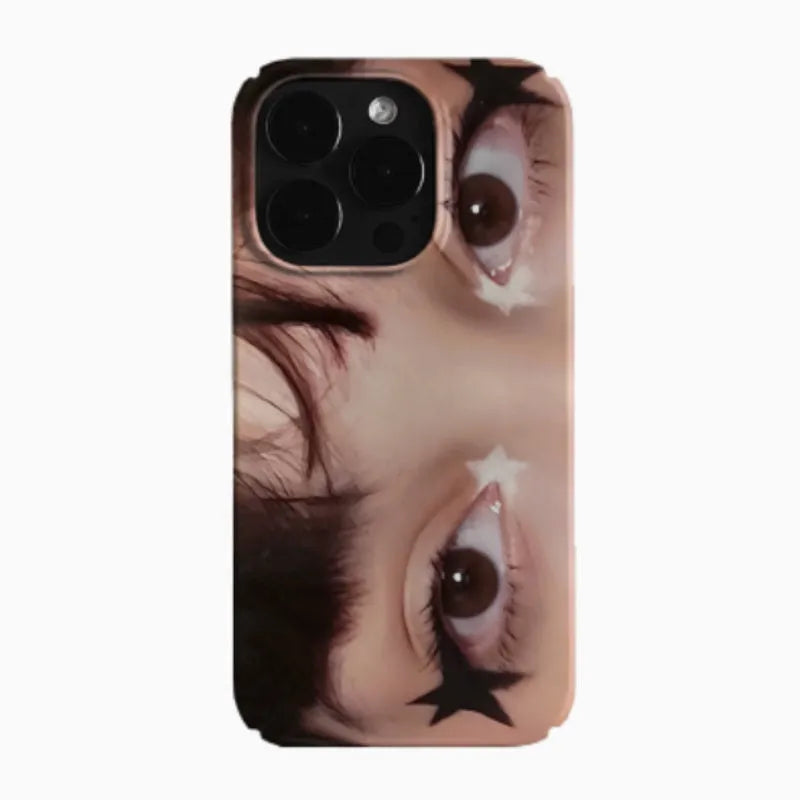 Cartoon mobile phone case in frosted hard shell finish with large hole cutouts for iPhone model