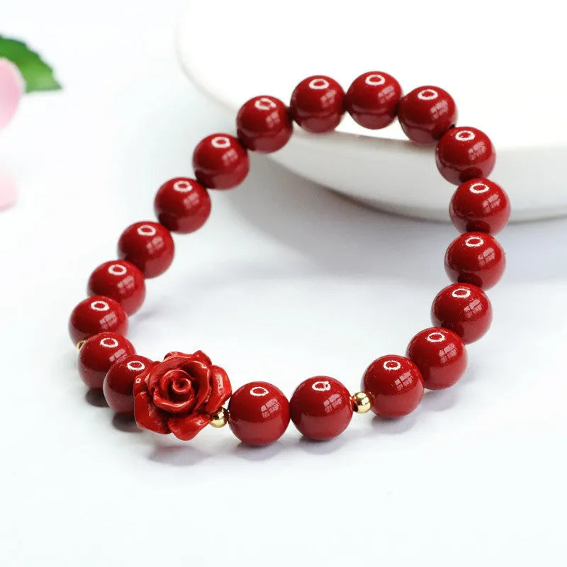 Purple gold sandstone cinnabar bracelet with 8mm rose beads in national style