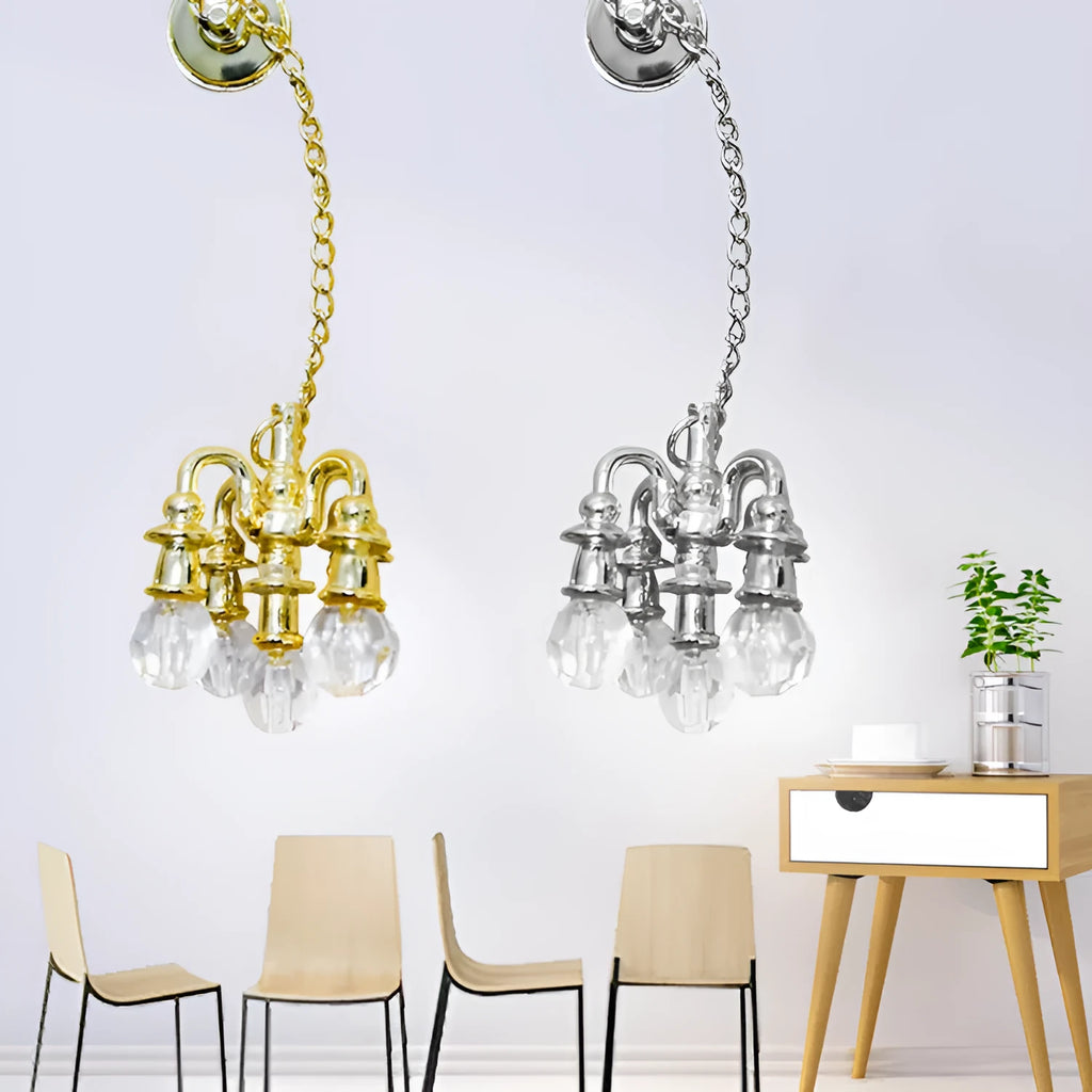 Miniature gold and silver metal retro ceiling light decoration for photography props.
