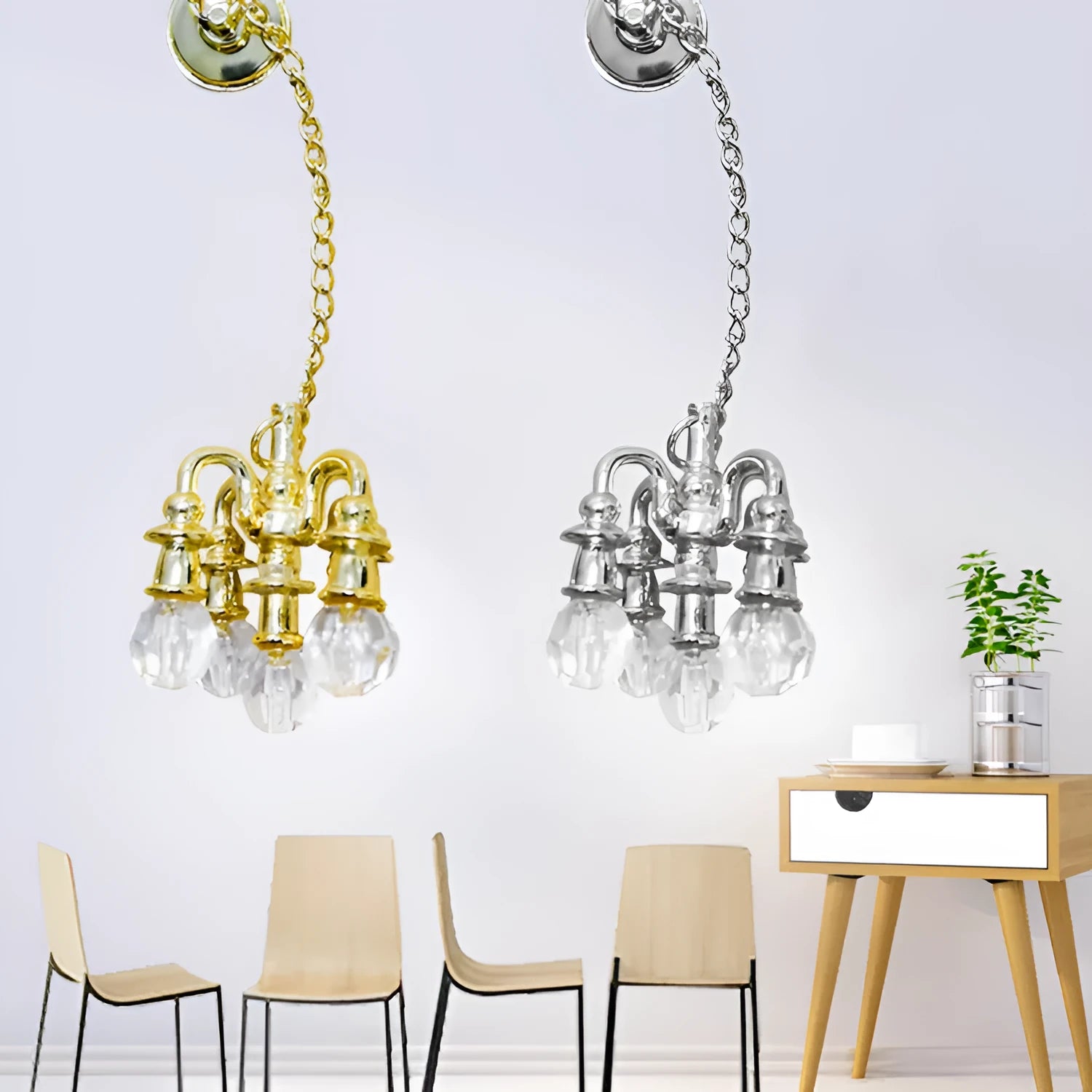 Miniature gold and silver metal retro ceiling light decoration for photography props.