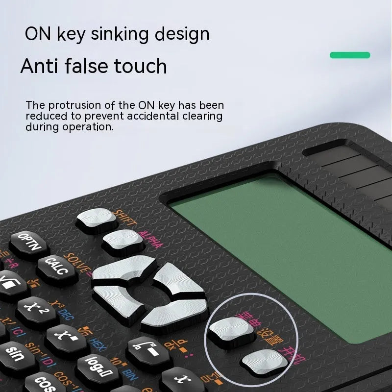 2-in-1 foldable scientific calculator with handwriting tablet in black ABS, showing LCD notepad and calculator keys