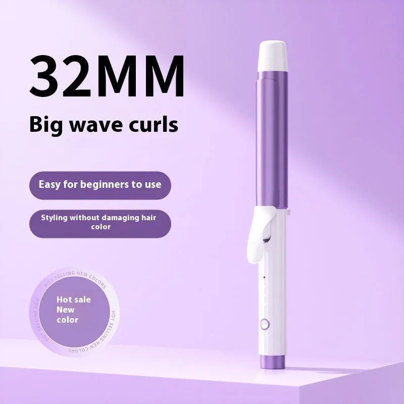 Anion big wave curling iron with four heat gears in pink plastic body, wired 220V