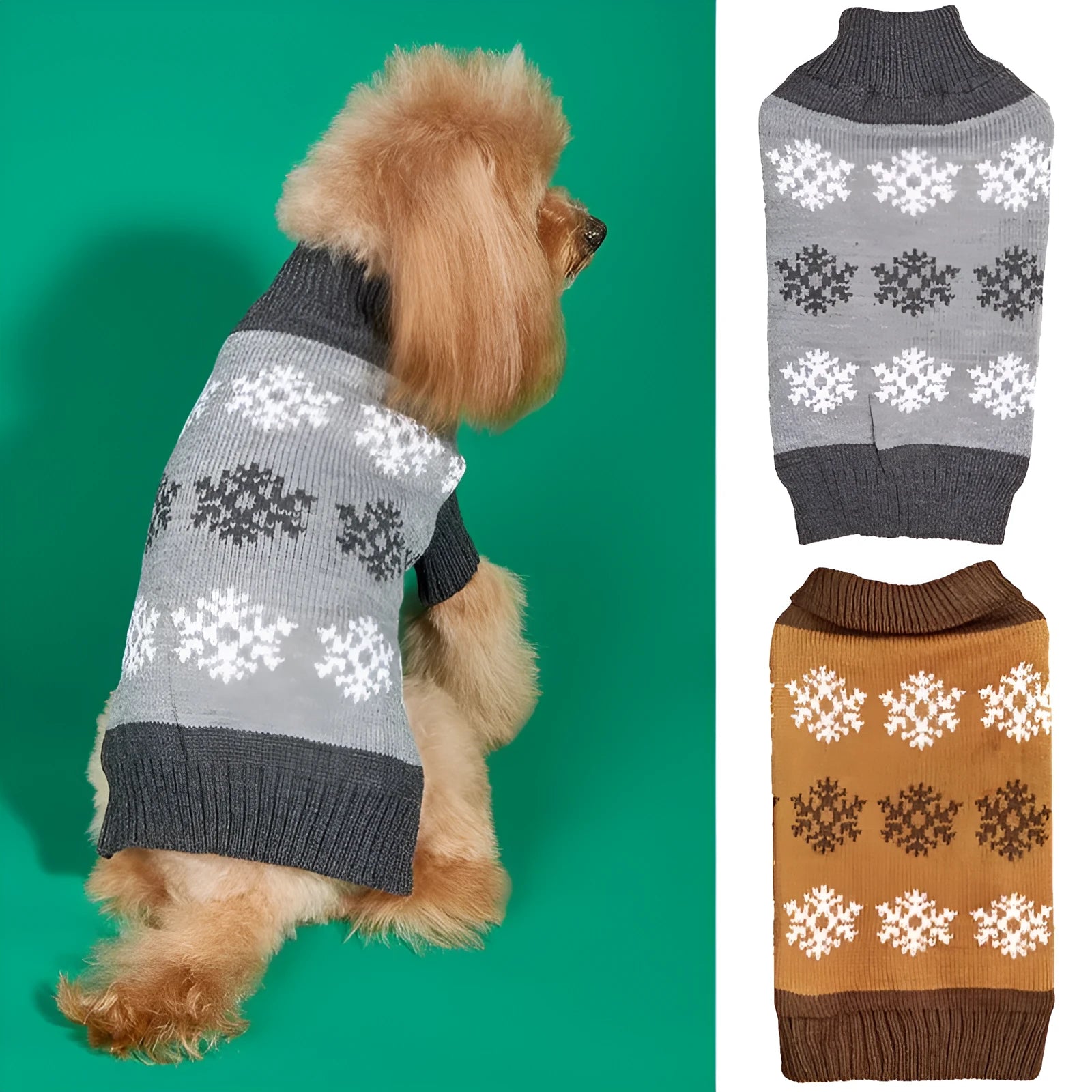 Grey dog Christmas sweater with snowflake and reindeer pattern for winter pet clothing