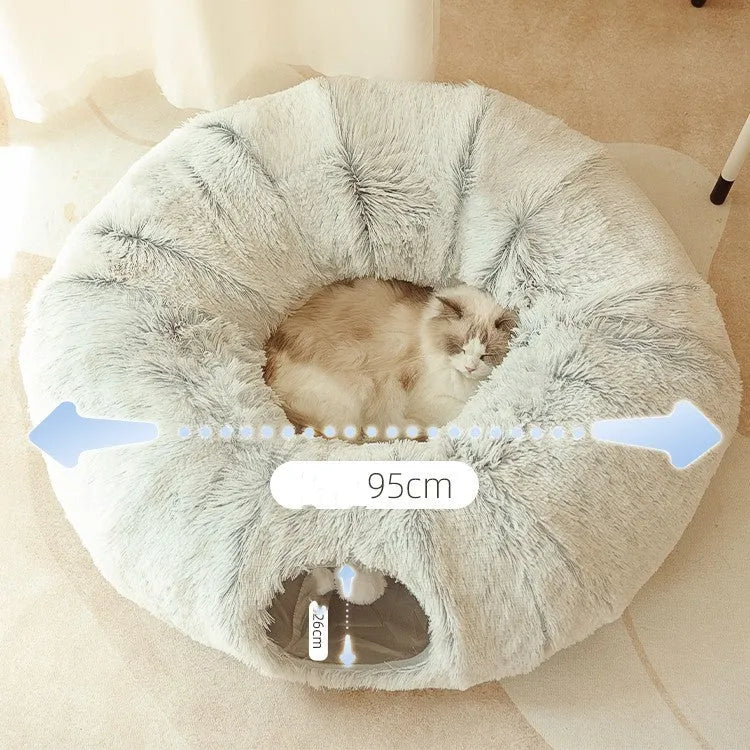 Closed cat tunnel plush nest in rainbow colour, 95cm diameter for multiple cats