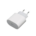 White USB mobile phone charger with detachable European and American plug heads on a grey background