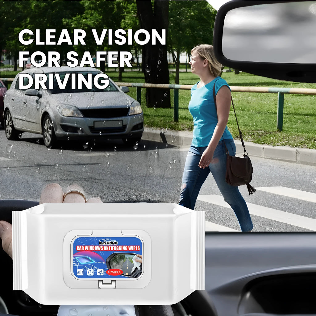 Pack of 40 car anti-fog and rain-repellent treatment wipes on a non-woven fabric
