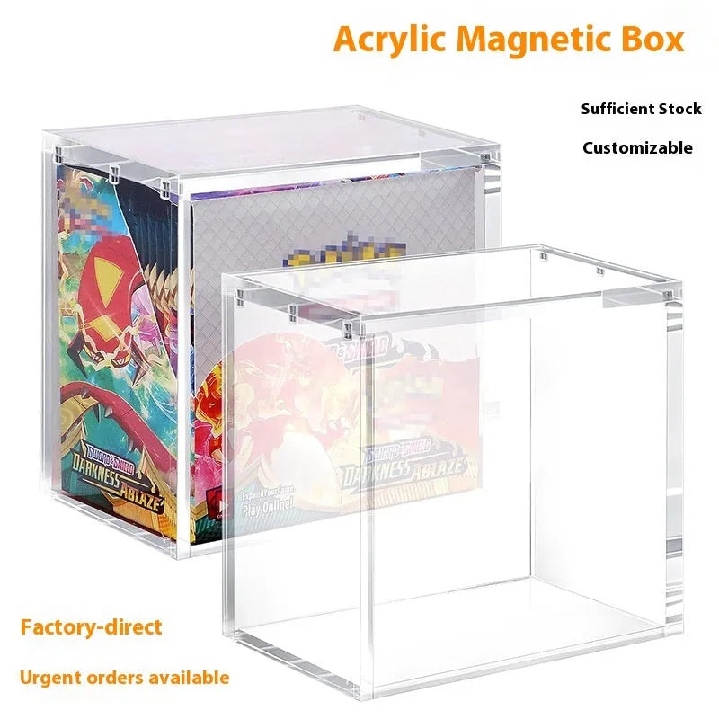 Transparent acrylic magnetic dustproof storage box with clear view, available in two sizes for display or storage