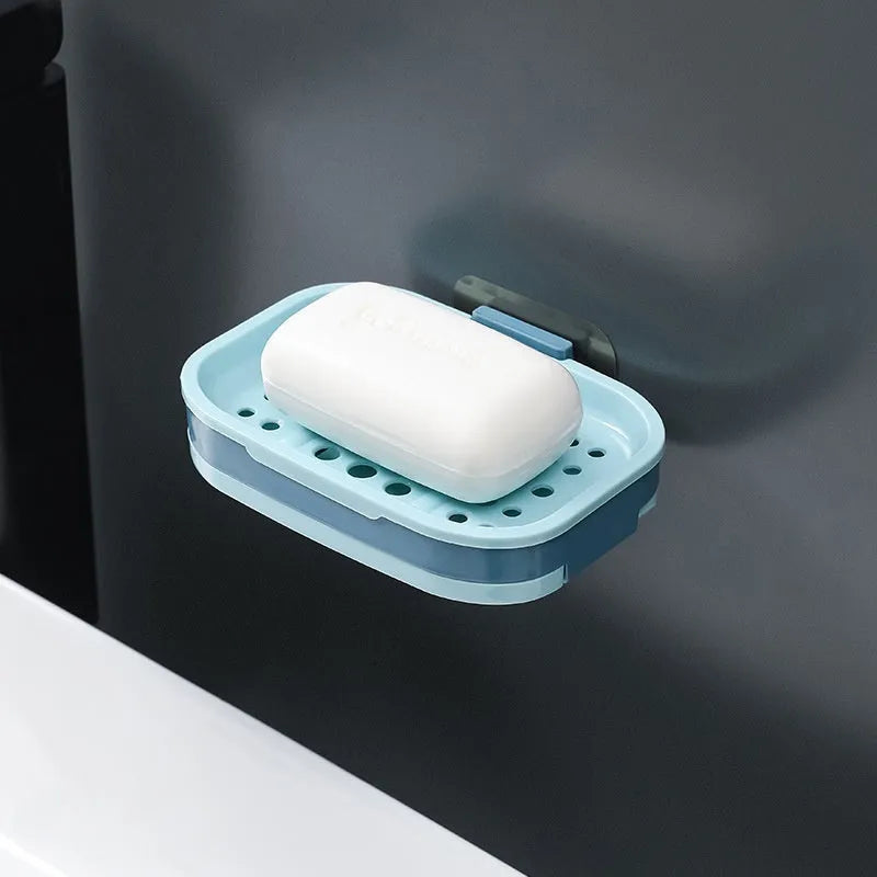 Creative drainage grille bathroom soap rack double-layer PP plastic 13 x 8.5 cm dark green