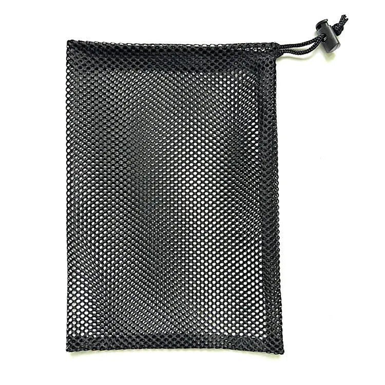 Black drawstring mesh storage bag for children's water ball toys in three size options.