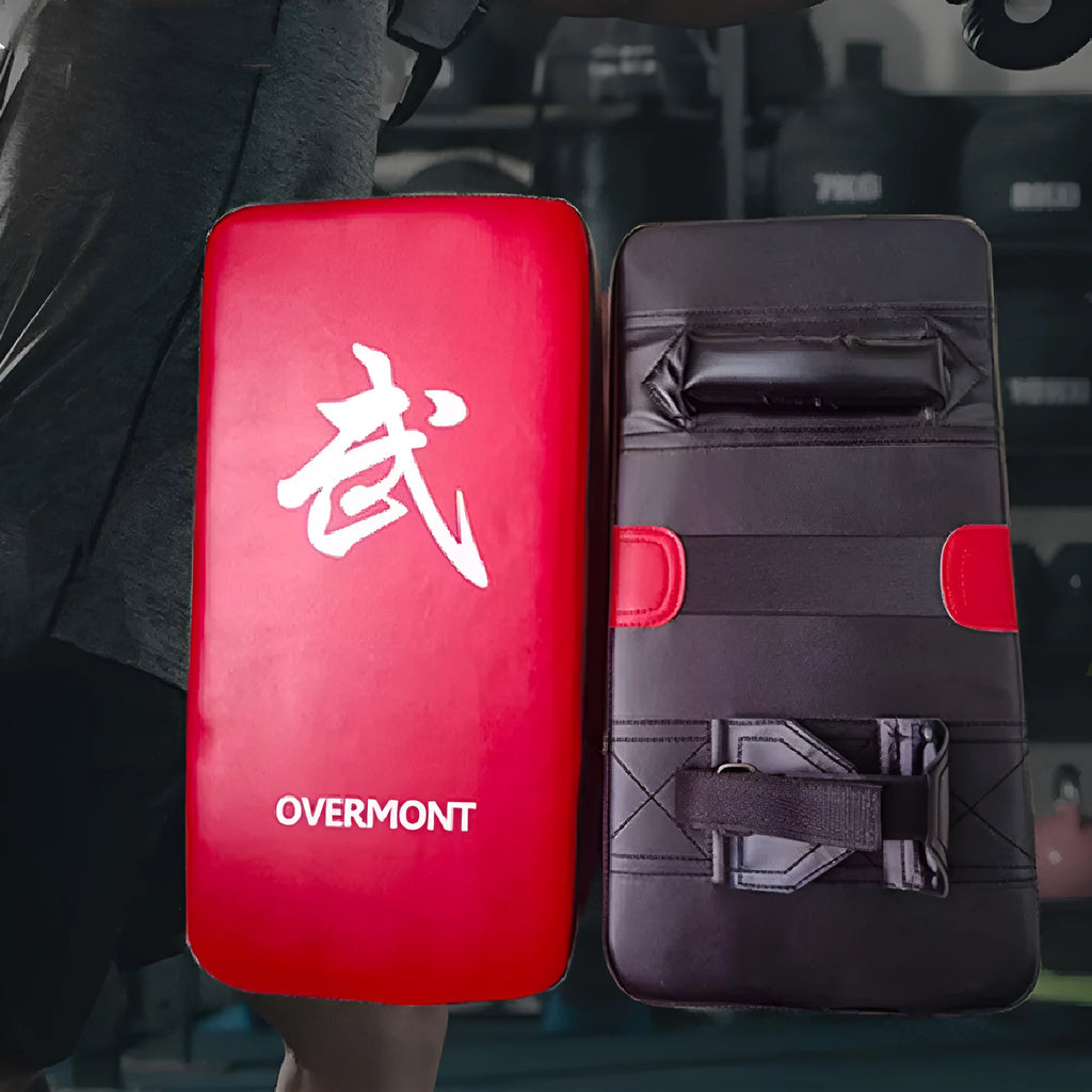 Red martial arts boxing kick target pad with hand-sewn construction for combat training