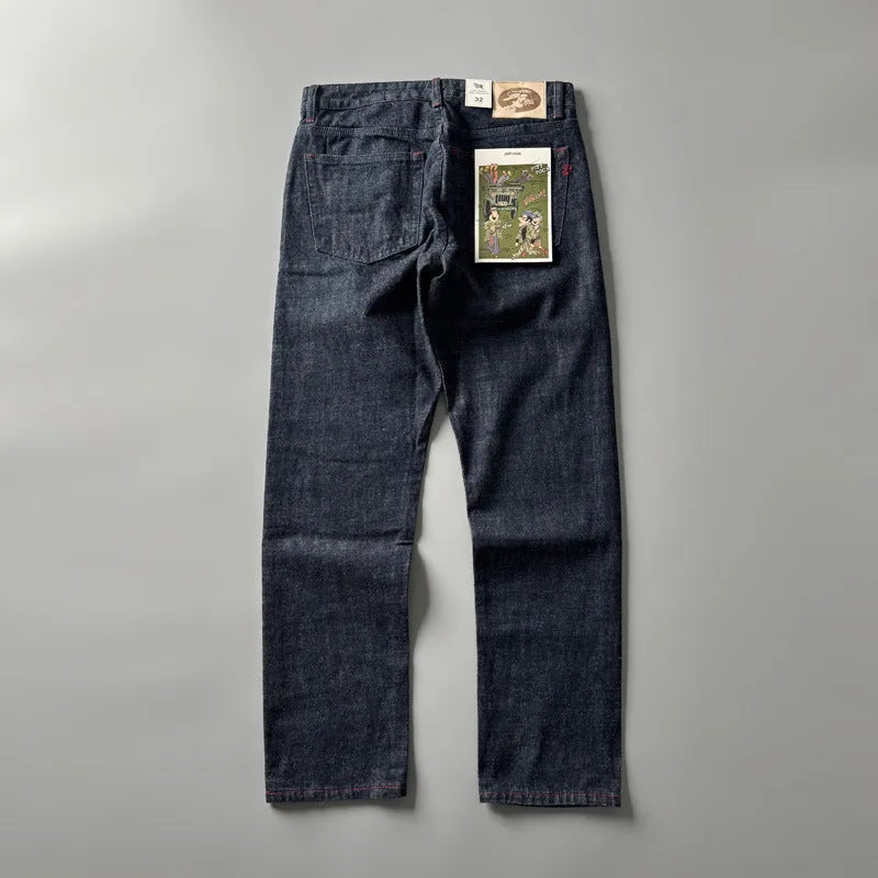 Men's straight-leg American retro jeans in a primary colour made from cotton denim.