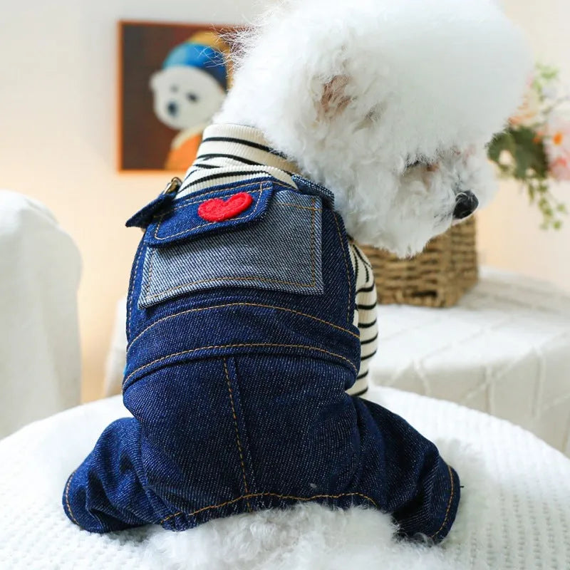 CWQ retro denim four-legged pet clothing suspender pants for small and medium dogs in size L
