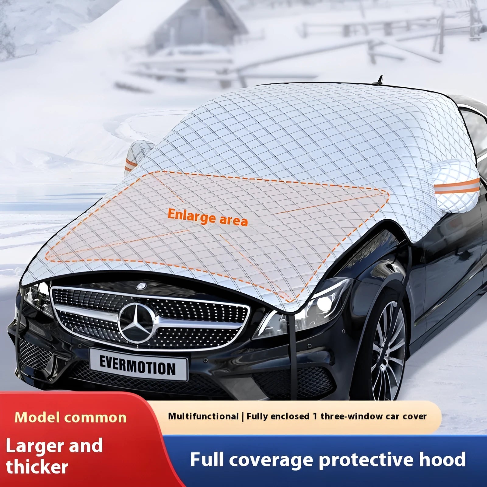 Thickened aluminium foil car windshield snow cover with anti-skis and door holders for general vehicles