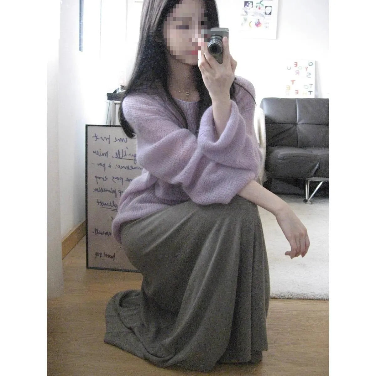 Purple women's hollow out blouse with princess sleeves, made from Ice Silk fabric.