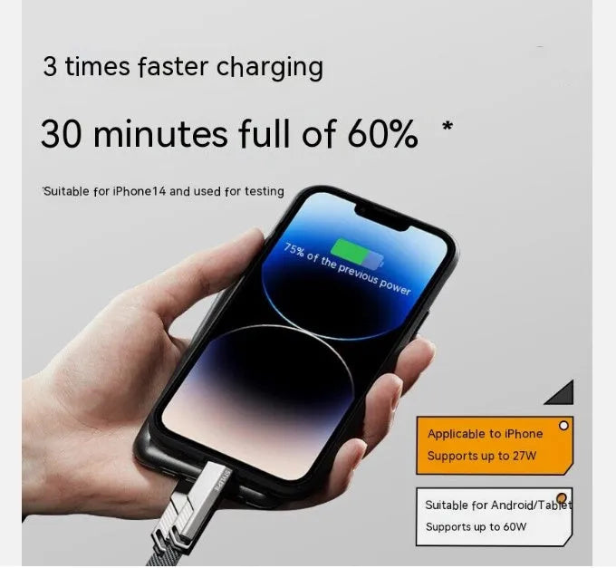 C71L 240W four-in-one fast charge data cable in Tungsten Black with zinc alloy connector and braided nylon cable