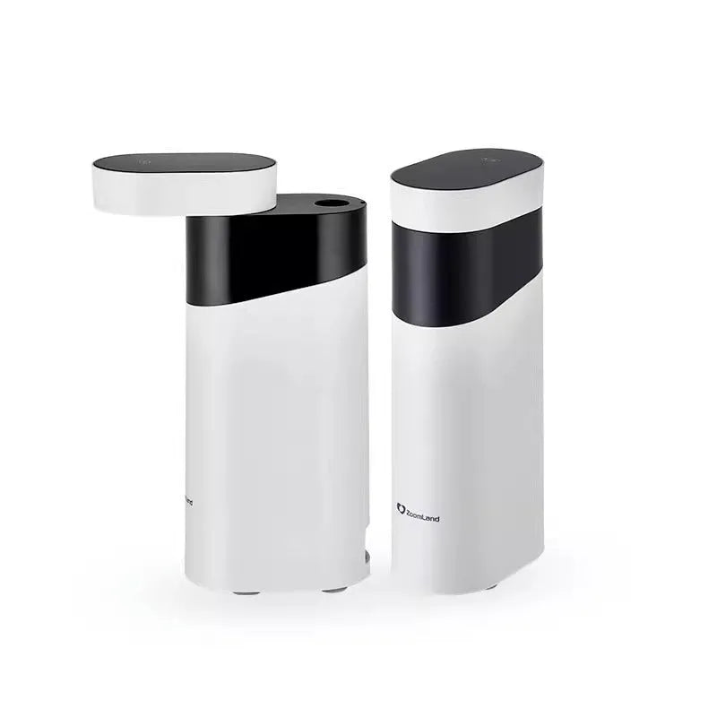 Small black or green desktop instant water dispenser with digital display for home and travel use.
