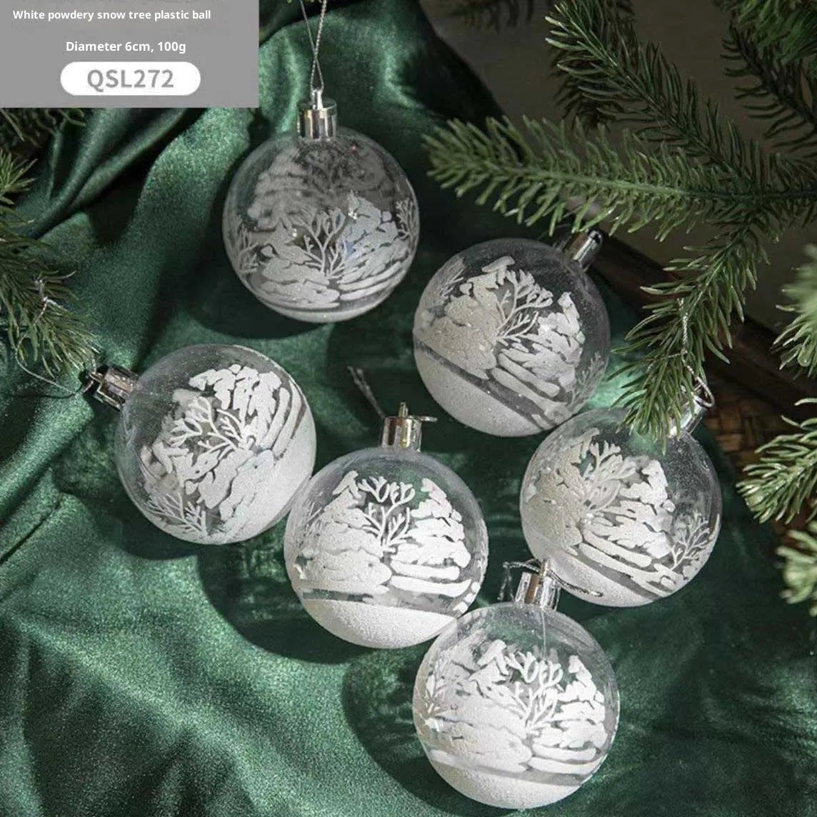 6cm transparent acrylic Christmas balls, set of 6, hand-painted in Style A or Style B