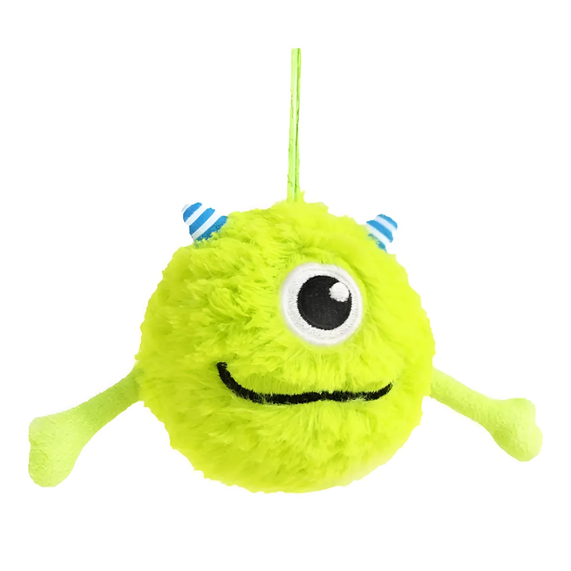 Green sound-activated dog teething ball toy with plush exterior