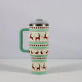 Christmas pattern stainless steel vacuum tumbler with handle and straw lid