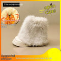 Women's black artificial plush snow boots with a waterproof rubber sole and fleece lining.