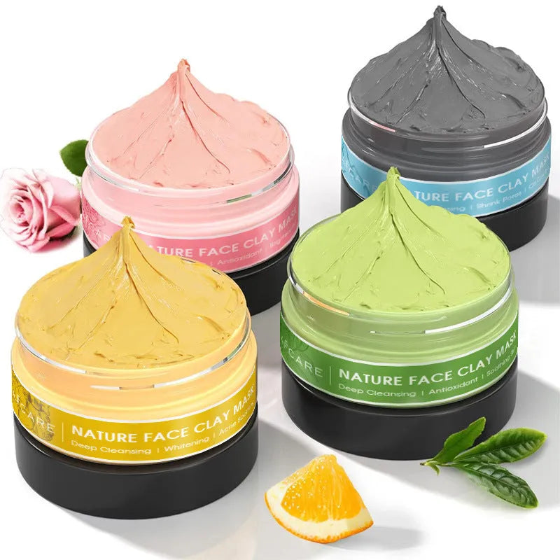 Four tube Dead Sea mud mask set with green tea, turmeric and rose clay for universal skin types